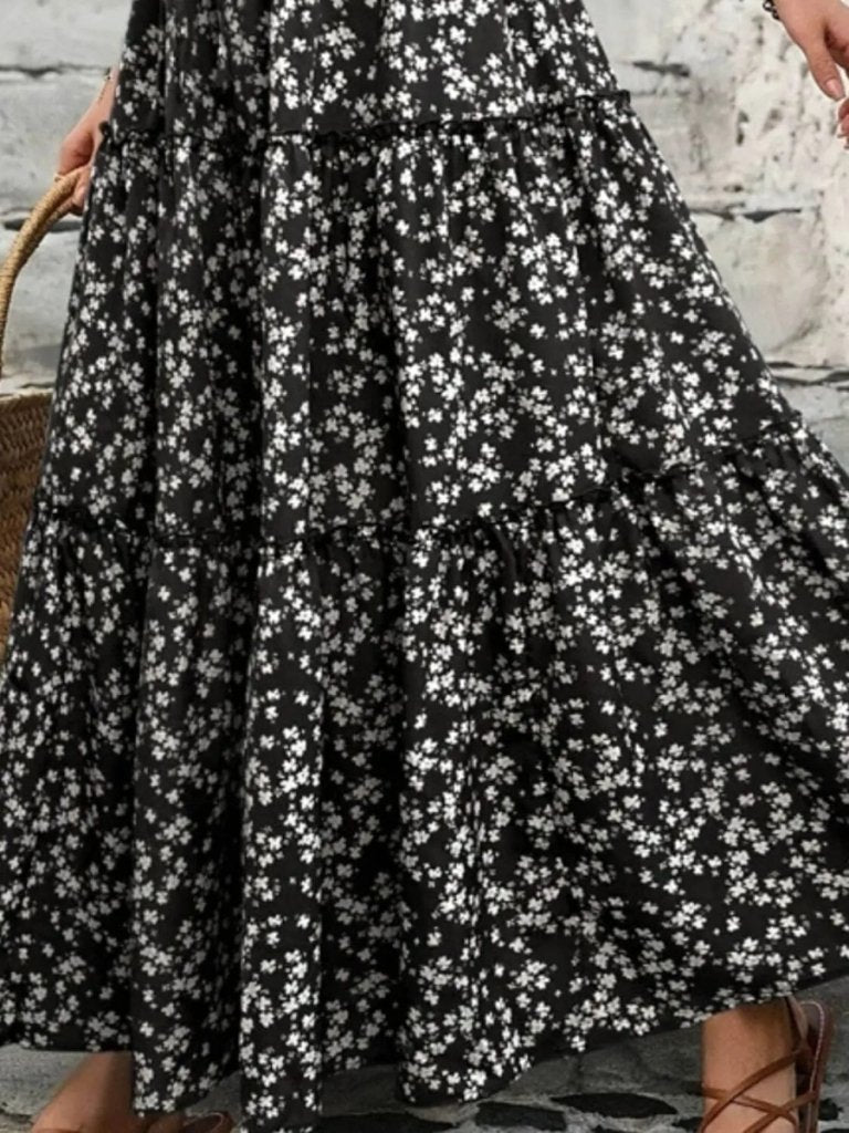 Tiered Floral Maxi Skirt - Black by Trendsi from FREYA’S CLOSET