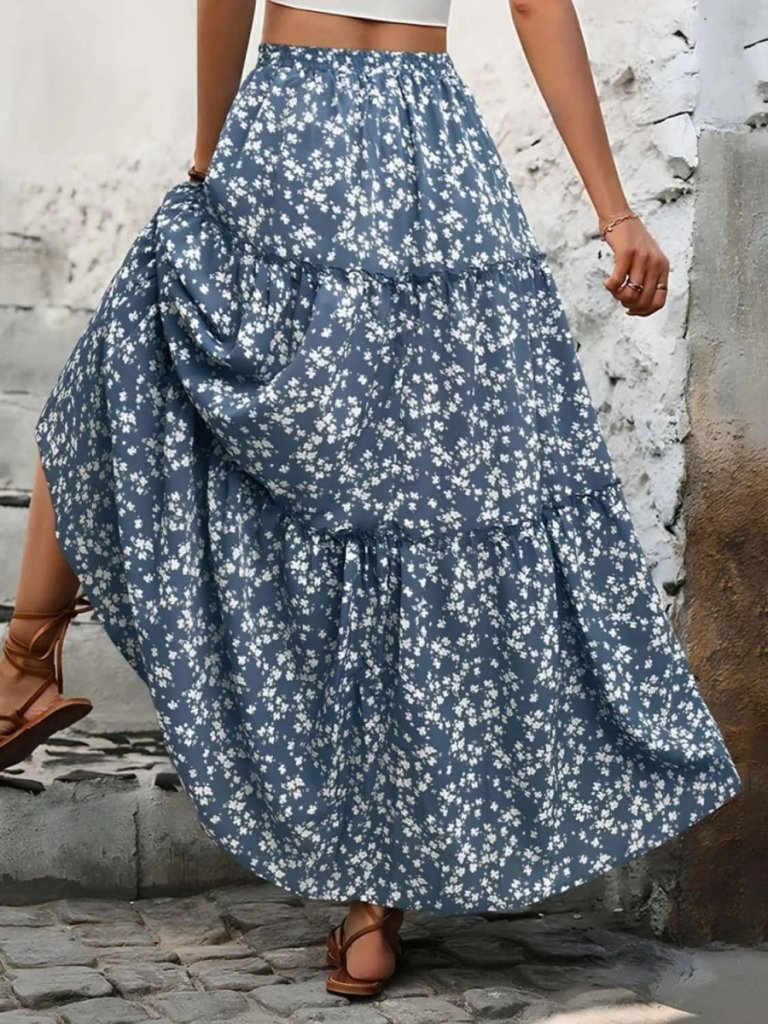 Tiered Floral Maxi Skirt - Dusty Blue by Trendsi from FREYA’S CLOSET