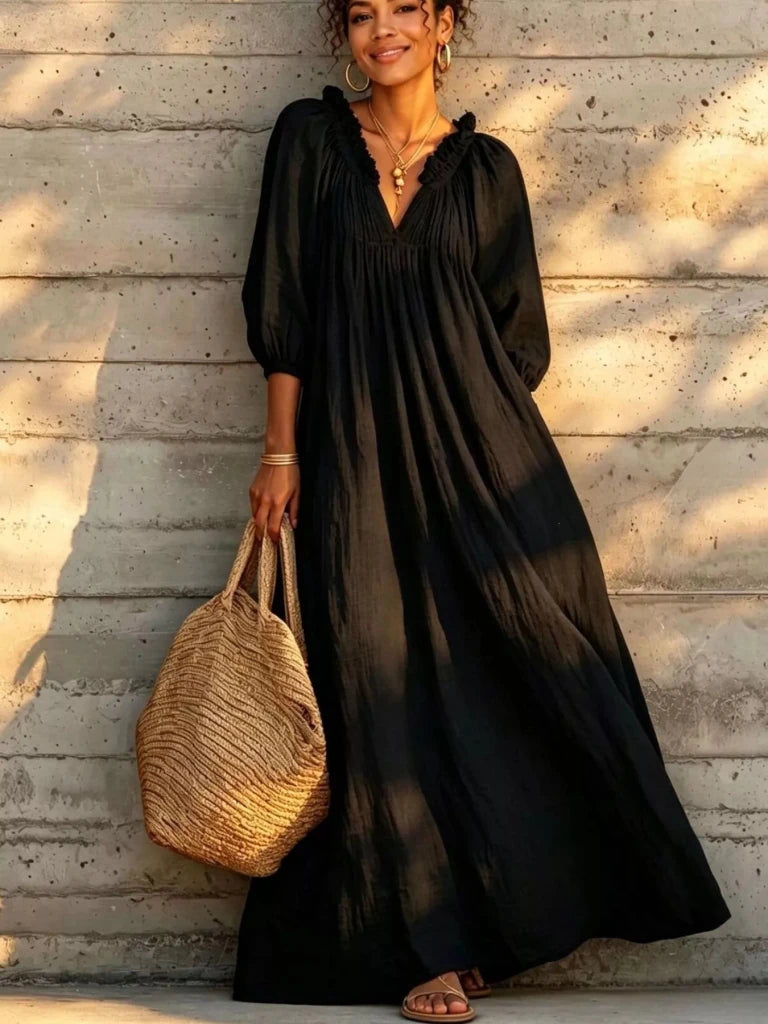Tiered notched 3/4 sleeve maxi dress, alternate product image