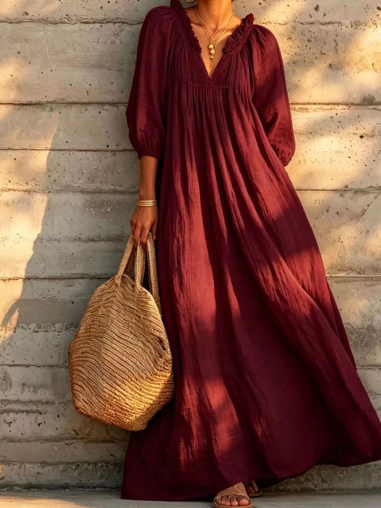 Tiered notched 3/4 sleeve maxi dress, alternate product image