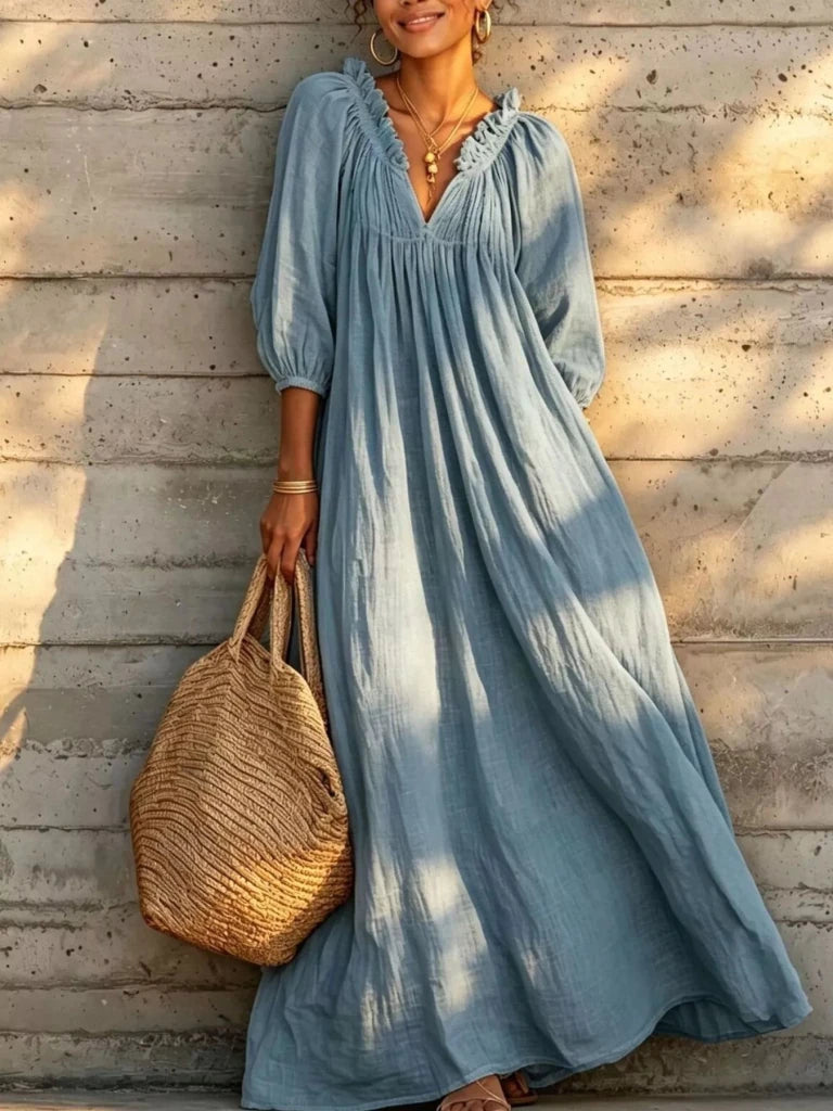 Tiered notched 3/4 sleeve maxi dress, alternate product image