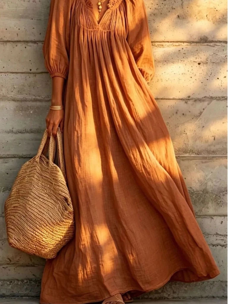 Tiered notched 3/4 sleeve maxi dress, alternate product image