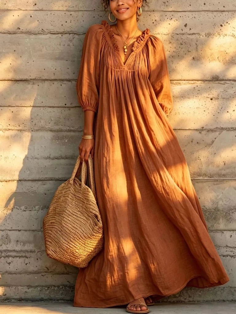 Tiered notched 3/4 sleeve maxi dress, alternate product image