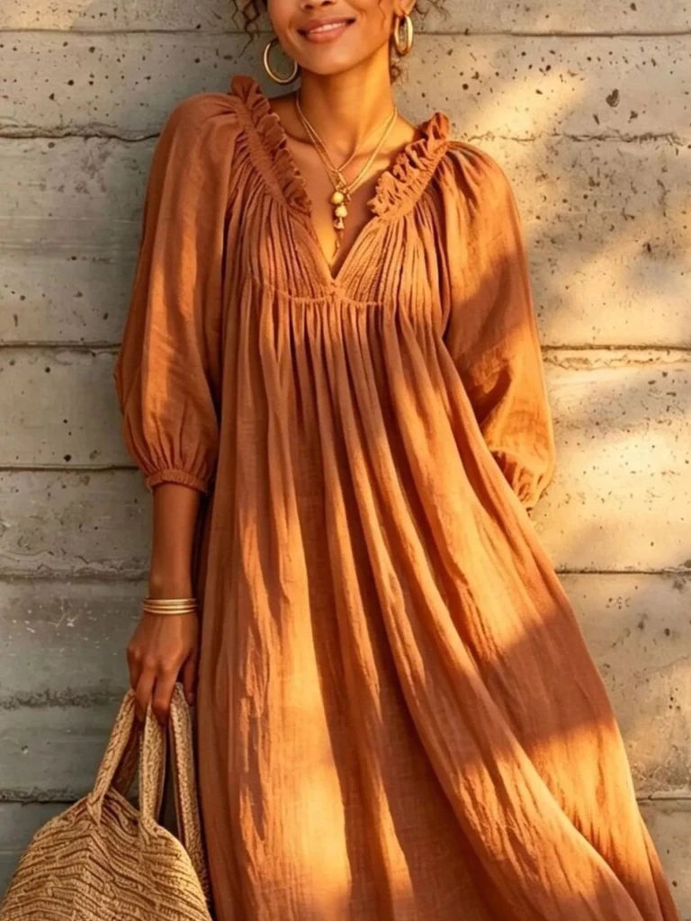 Tiered notched 3/4 sleeve maxi dress, alternate product image