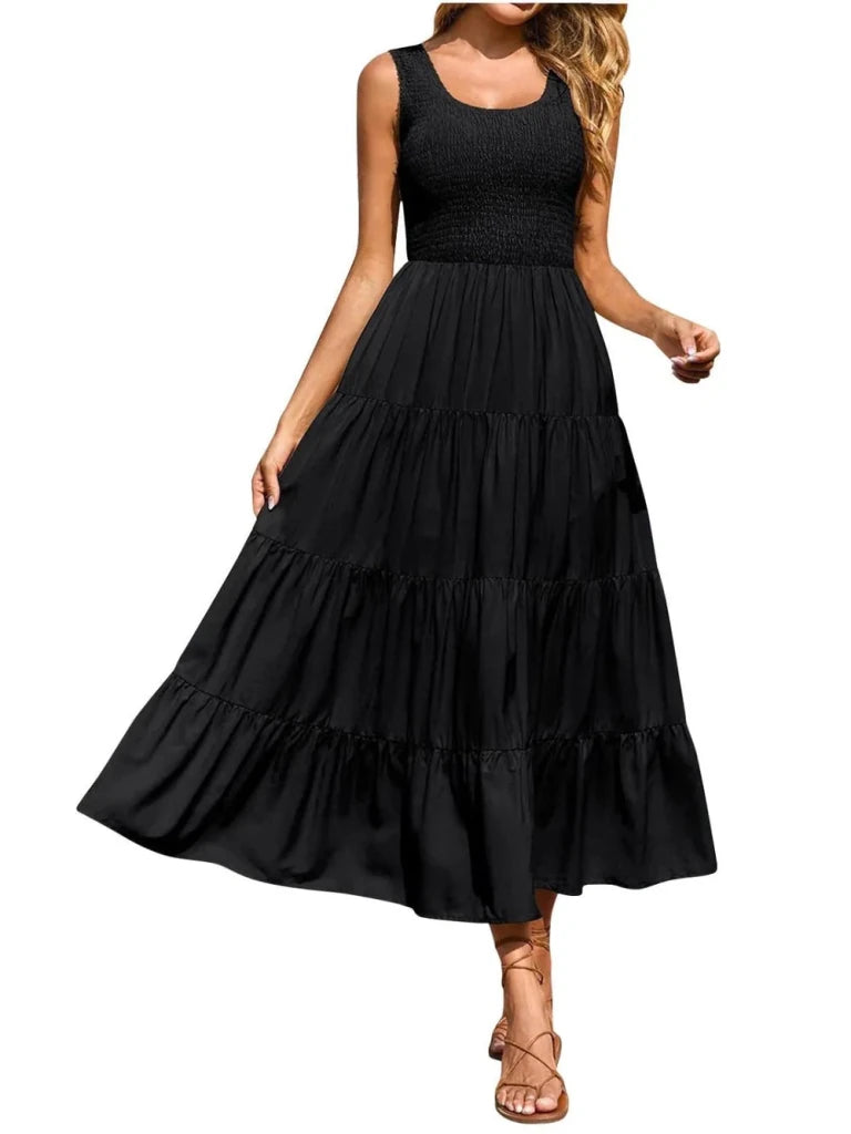 Tiered Smocked Wide Strap Dress - Black by Trendsi from FREYA’S CLOSET