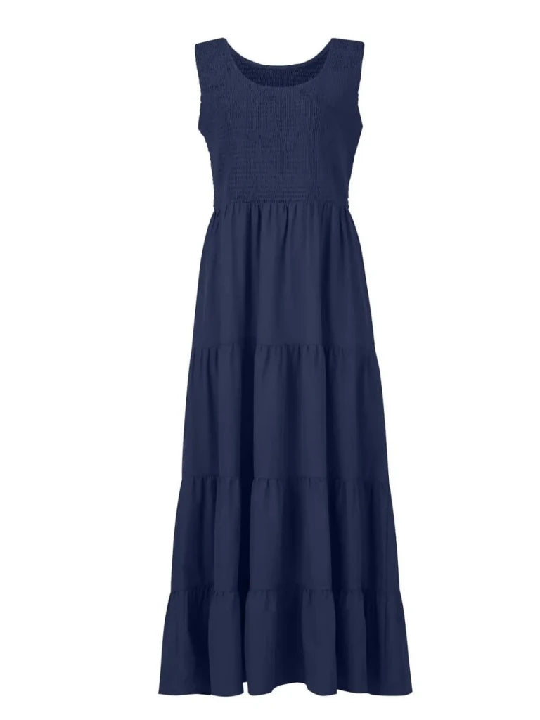 Tiered Smocked Wide Strap Dress - Dark Blue by Trendsi from FREYA’S CLOSET