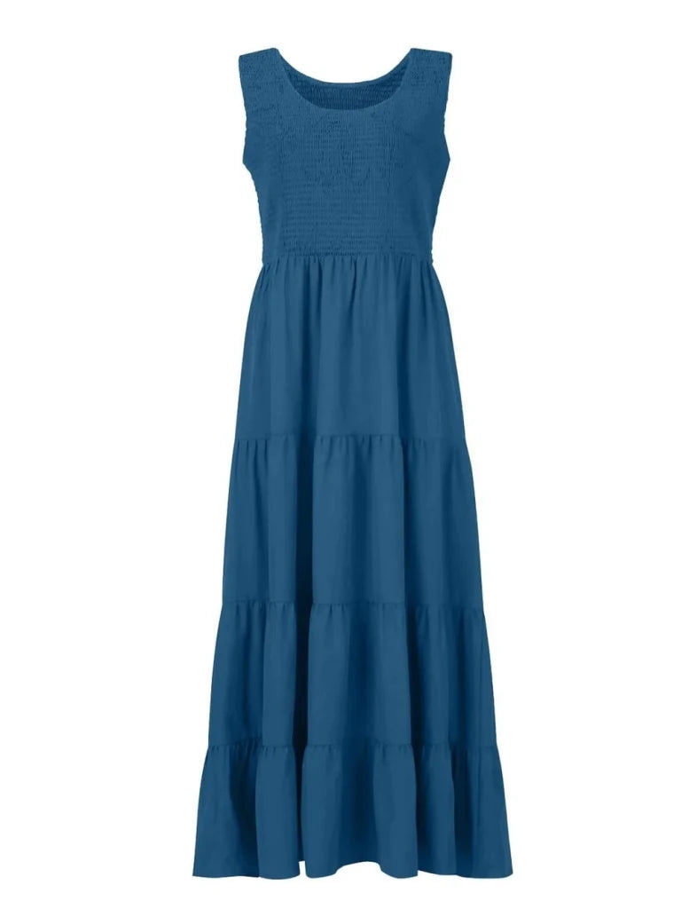 Tiered Smocked Wide Strap Dress - Dusty Blue by Trendsi from FREYA’S CLOSET