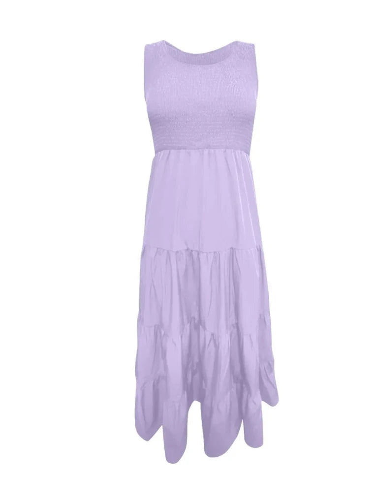 Tiered Smocked Wide Strap Dress - Lavender by Trendsi from FREYA’S CLOSET