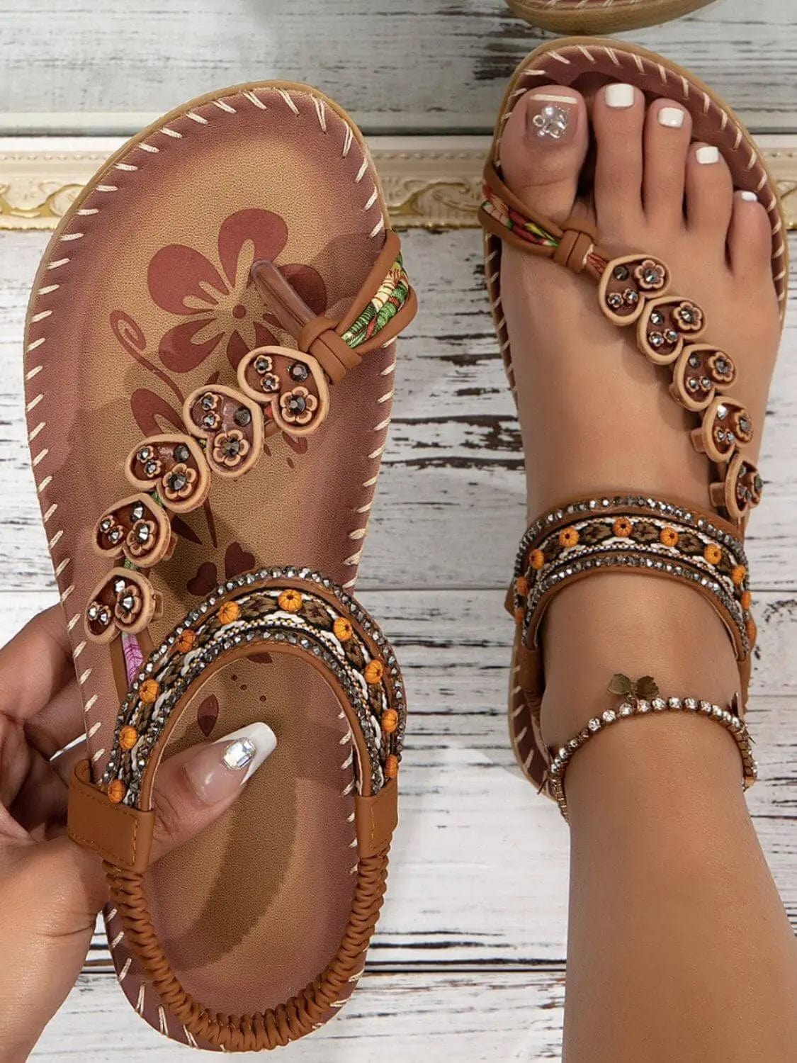 Trendsi Shoes Caramel / 35(US4) Toe Loop PU Leather Flats Sandals