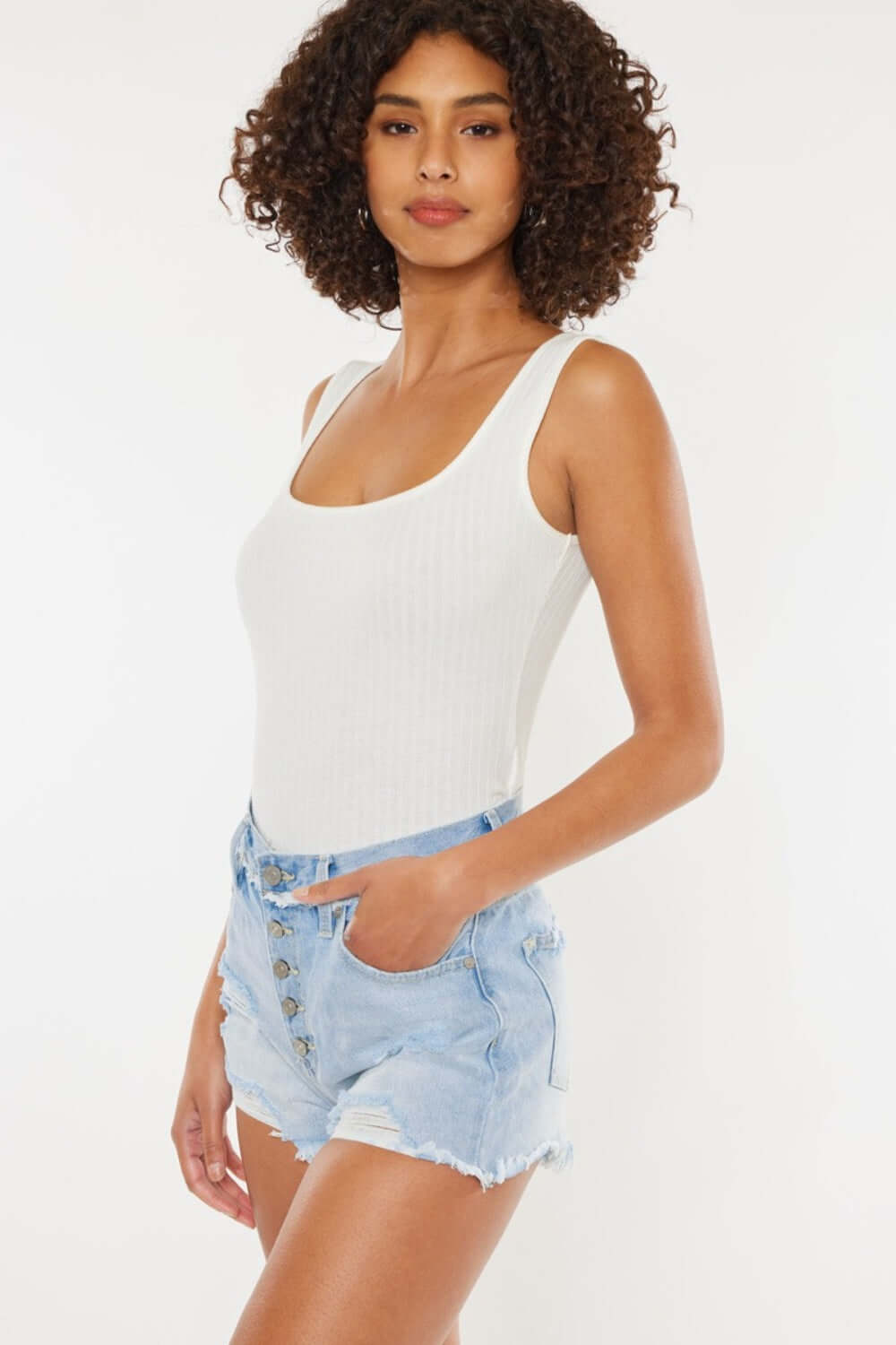Trendsi Bottoms Kancan Distressed Button Fly Denim Shorts Kancan Distressed Button Fly Denim Shorts