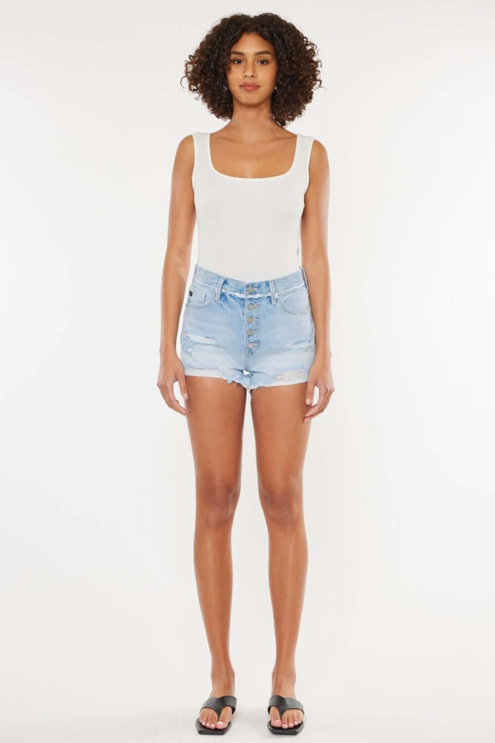 Trendsi Bottoms Kancan Distressed Button Fly Denim Shorts Kancan Distressed Button Fly Denim Shorts