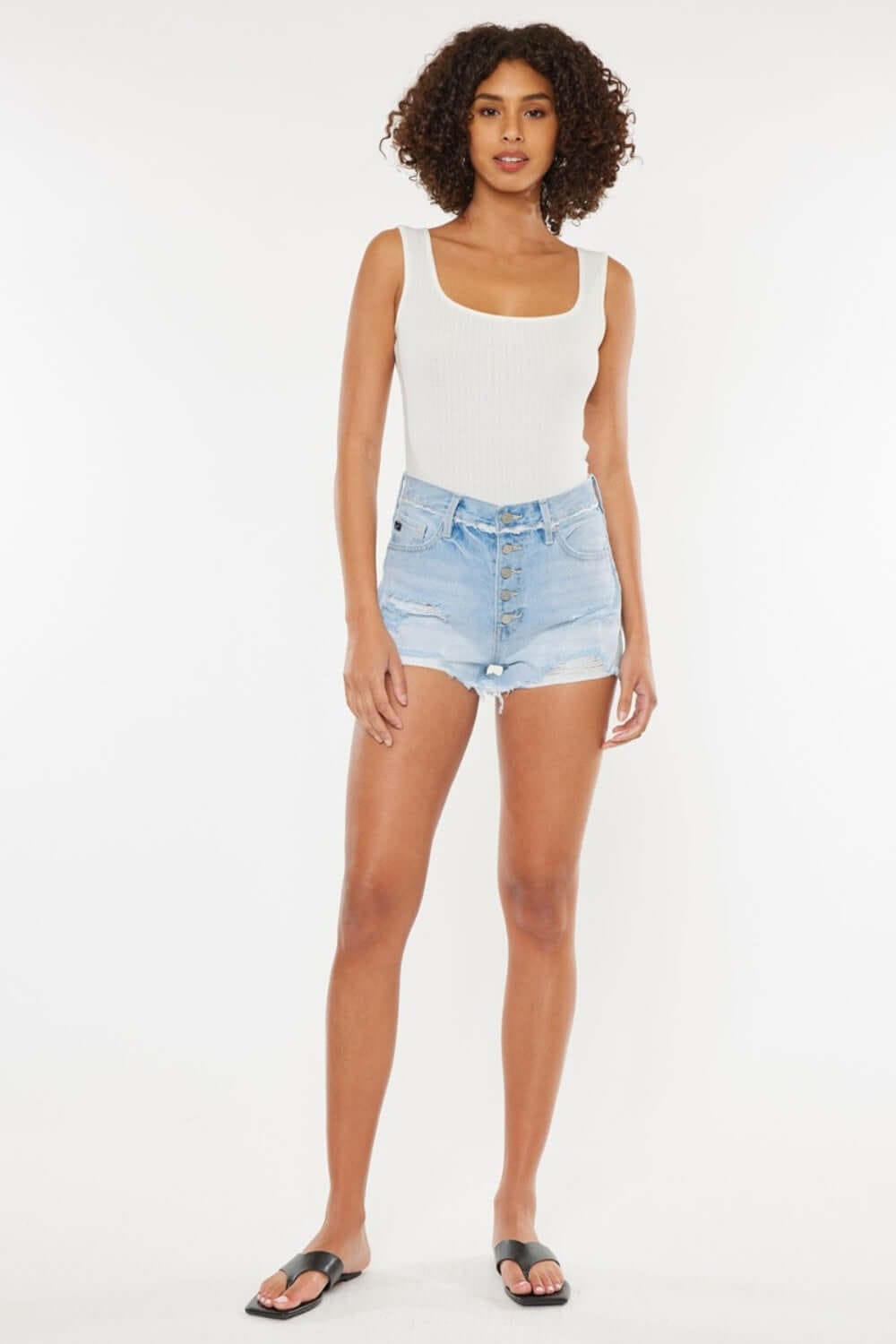 Trendsi Bottoms Kancan Distressed Button Fly Denim Shorts Kancan Distressed Button Fly Denim Shorts