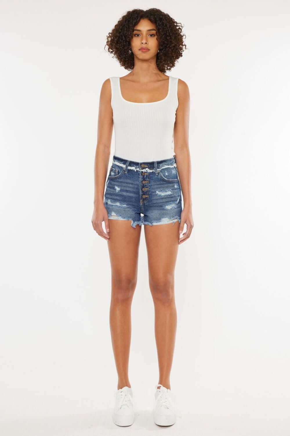 Trendsi Bottoms Kancan Distressed Button Fly Denim Shorts Kancan Distressed Button Fly Denim Shorts