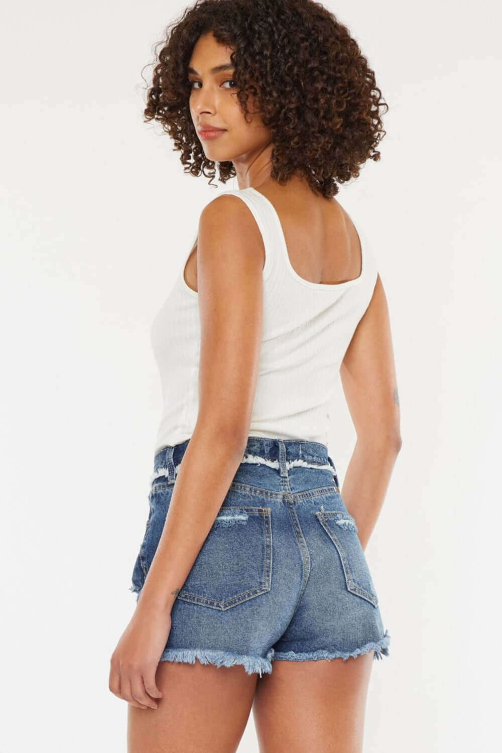 Trendsi Bottoms Kancan Distressed Button Fly Denim Shorts Kancan Distressed Button Fly Denim Shorts