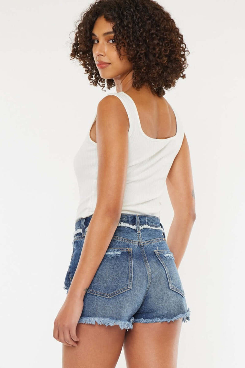 Trendsi Bottoms Kancan Distressed Button Fly Denim Shorts Kancan Distressed Button Fly Denim Shorts