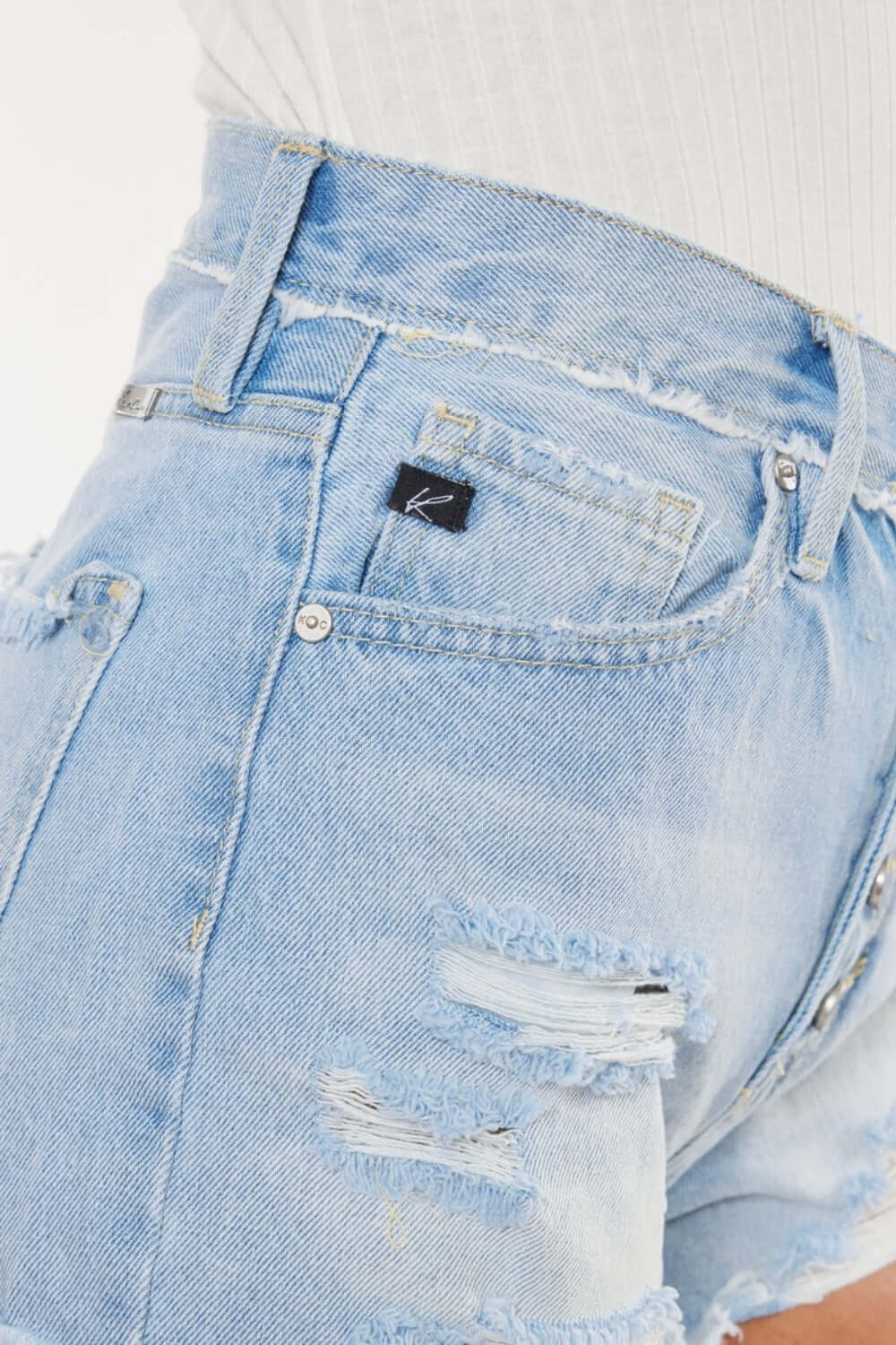 Trendsi Bottoms Kancan Distressed Button Fly Denim Shorts Kancan Distressed Button Fly Denim Shorts