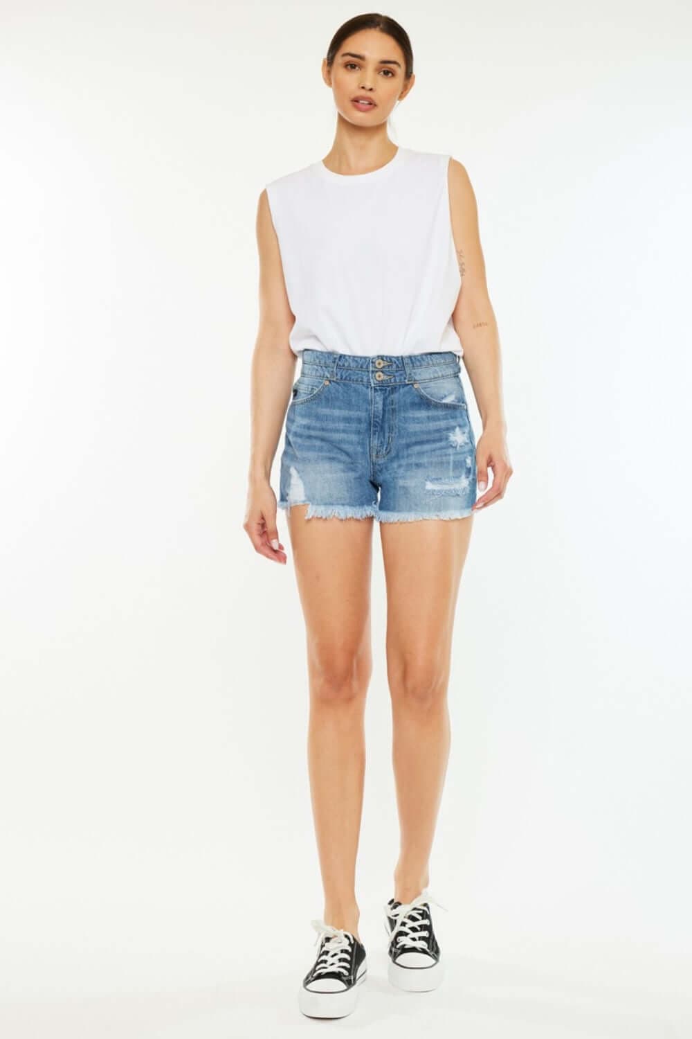 Trendsi Bottoms Kancan Full Size High Rise Raw Hem Denim Shorts Kancan Full Size High Rise Raw Hem Denim Shorts