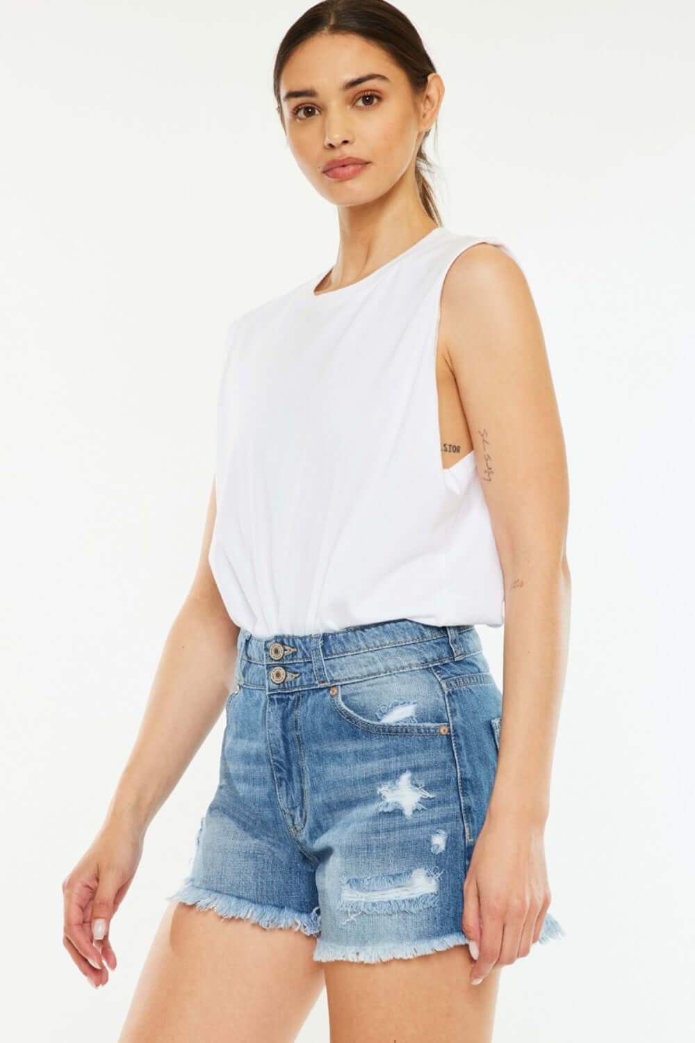 Trendsi Bottoms Kancan Full Size High Rise Raw Hem Denim Shorts Kancan Full Size High Rise Raw Hem Denim Shorts