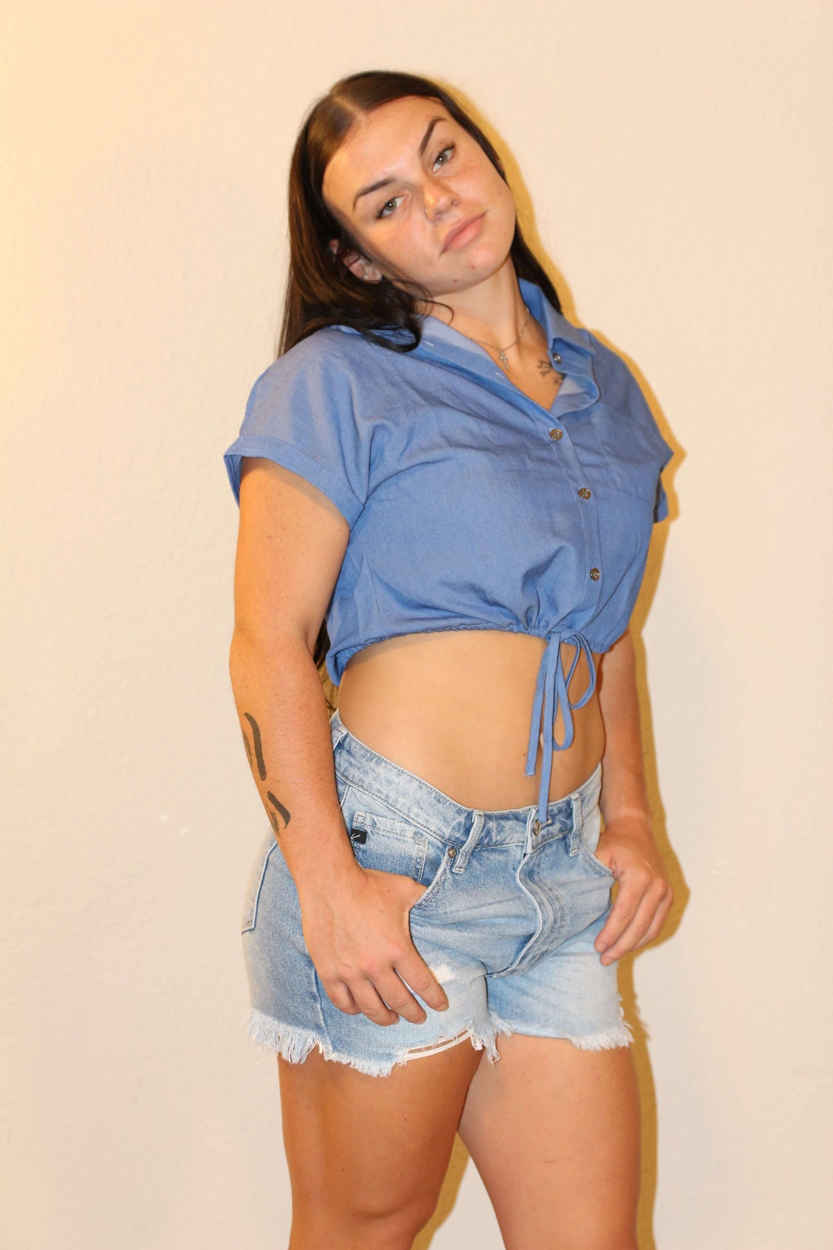 Trendsi Bottoms Kancan High Waist Frayed Denim Shorts Kancan High Waist Frayed Denim Shorts