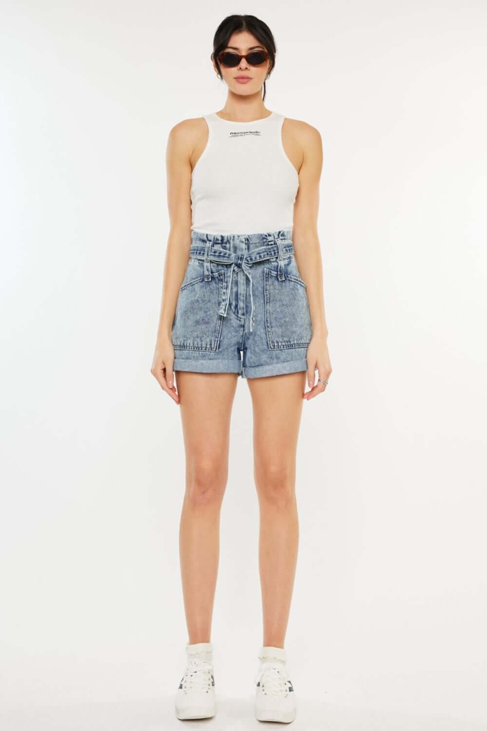 Trendsi Bottoms Kancan Ultra High Rise Paperbag Denim Shorts Kancan Ultra High Rise Paperbag Denim Shorts