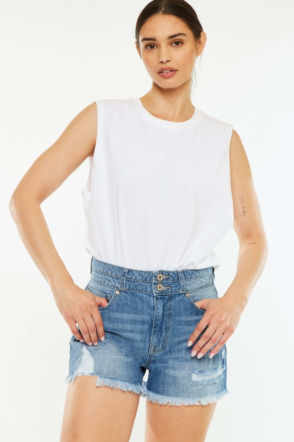 Trendsi Bottoms Medium / 0 Kancan Full Size High Rise Raw Hem Denim Shorts Kancan Full Size High Rise Raw Hem Denim Shorts