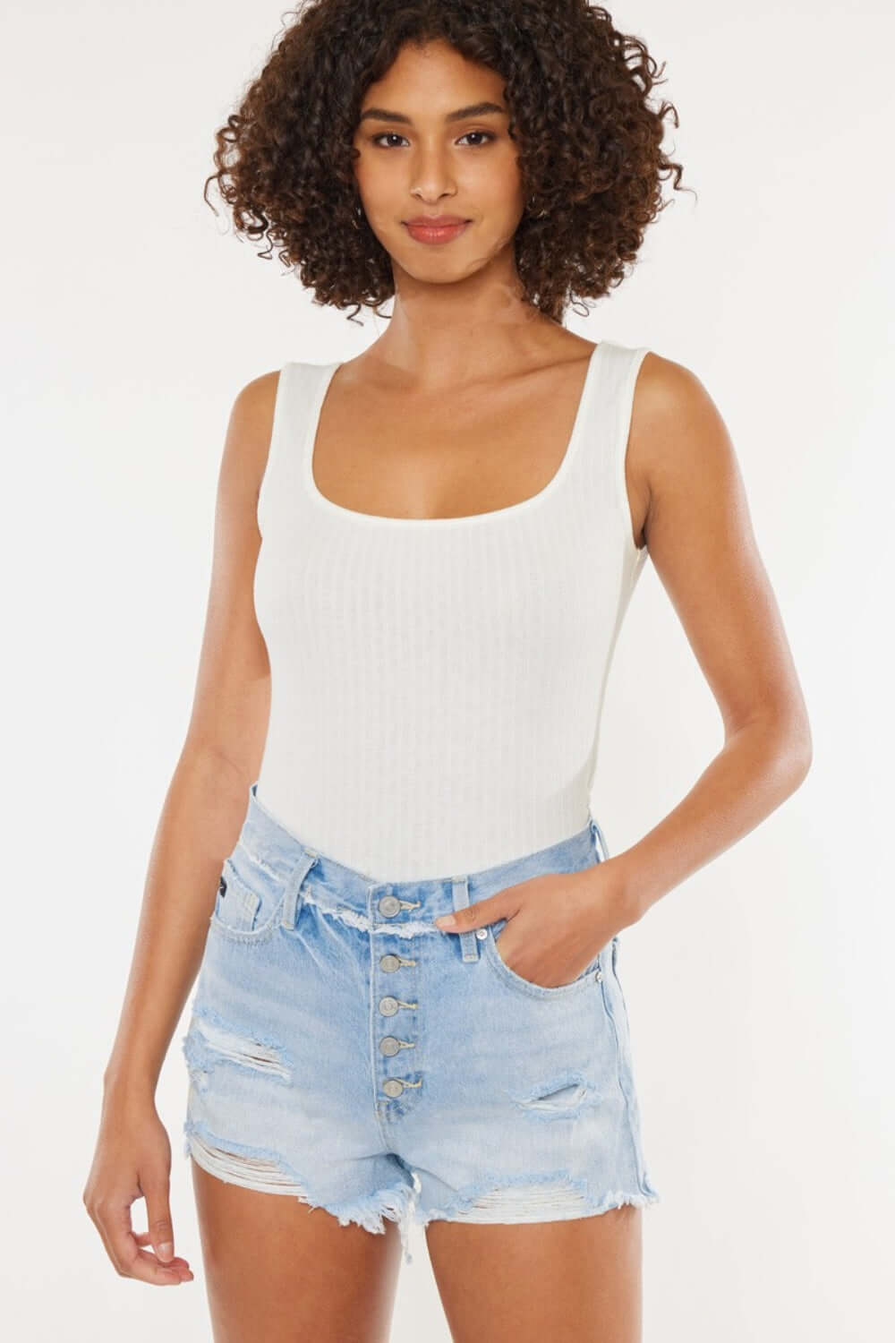 Trendsi Bottoms Medium / 3 Kancan Distressed Button Fly Denim Shorts Kancan Distressed Button Fly Denim Shorts