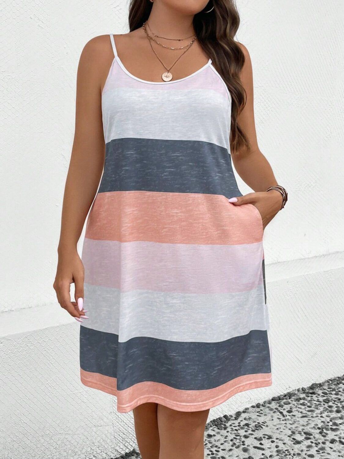 Trendsi Dresses Plus Size Color Block Scoop Neck Mini Dress Plus Size Color Block Scoop Neck Mini Dress