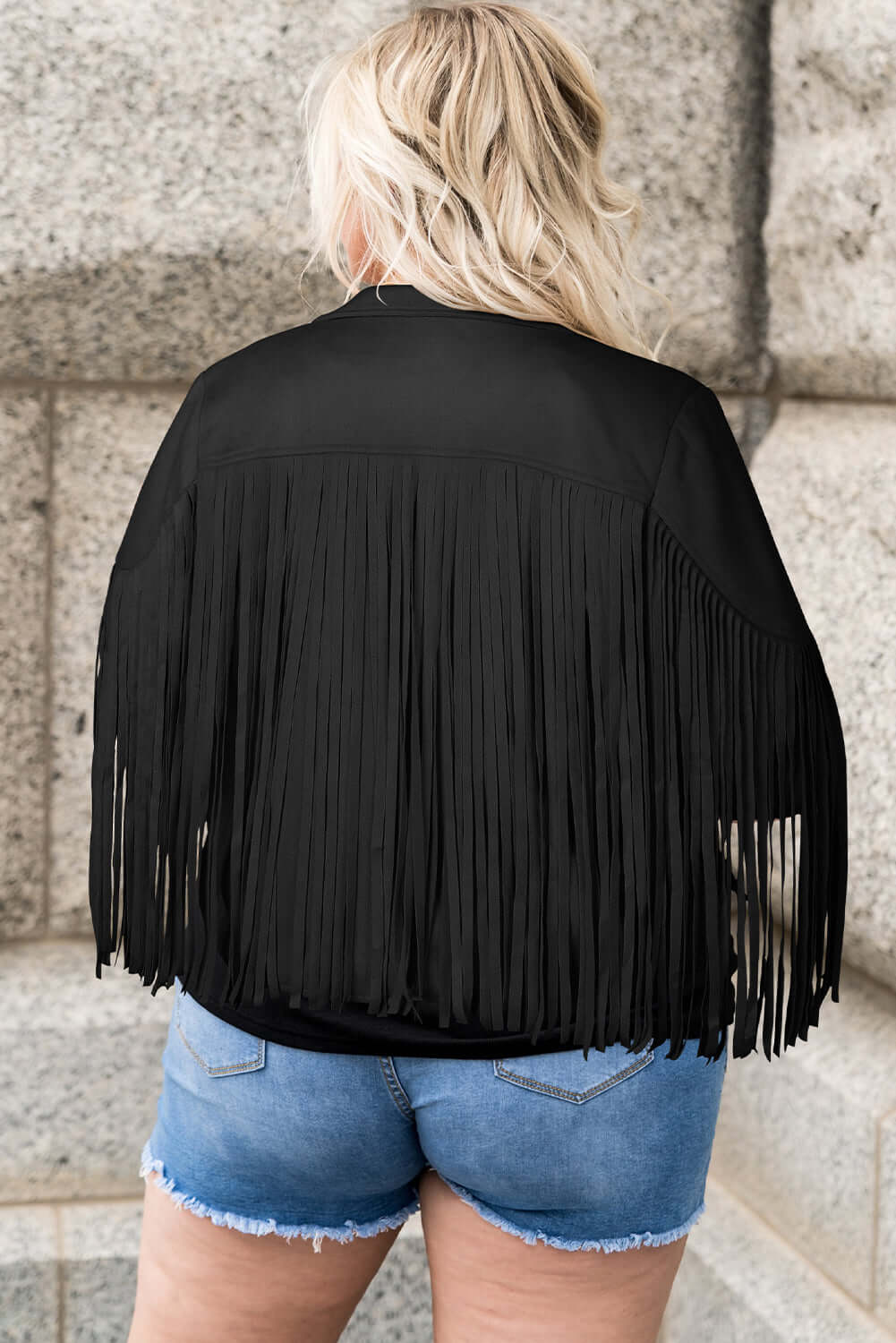 Trendsi Jackets Black / 1XL Plus Size Fringe Open Front Jacket Plus Size Fringe Open Front Jacket
