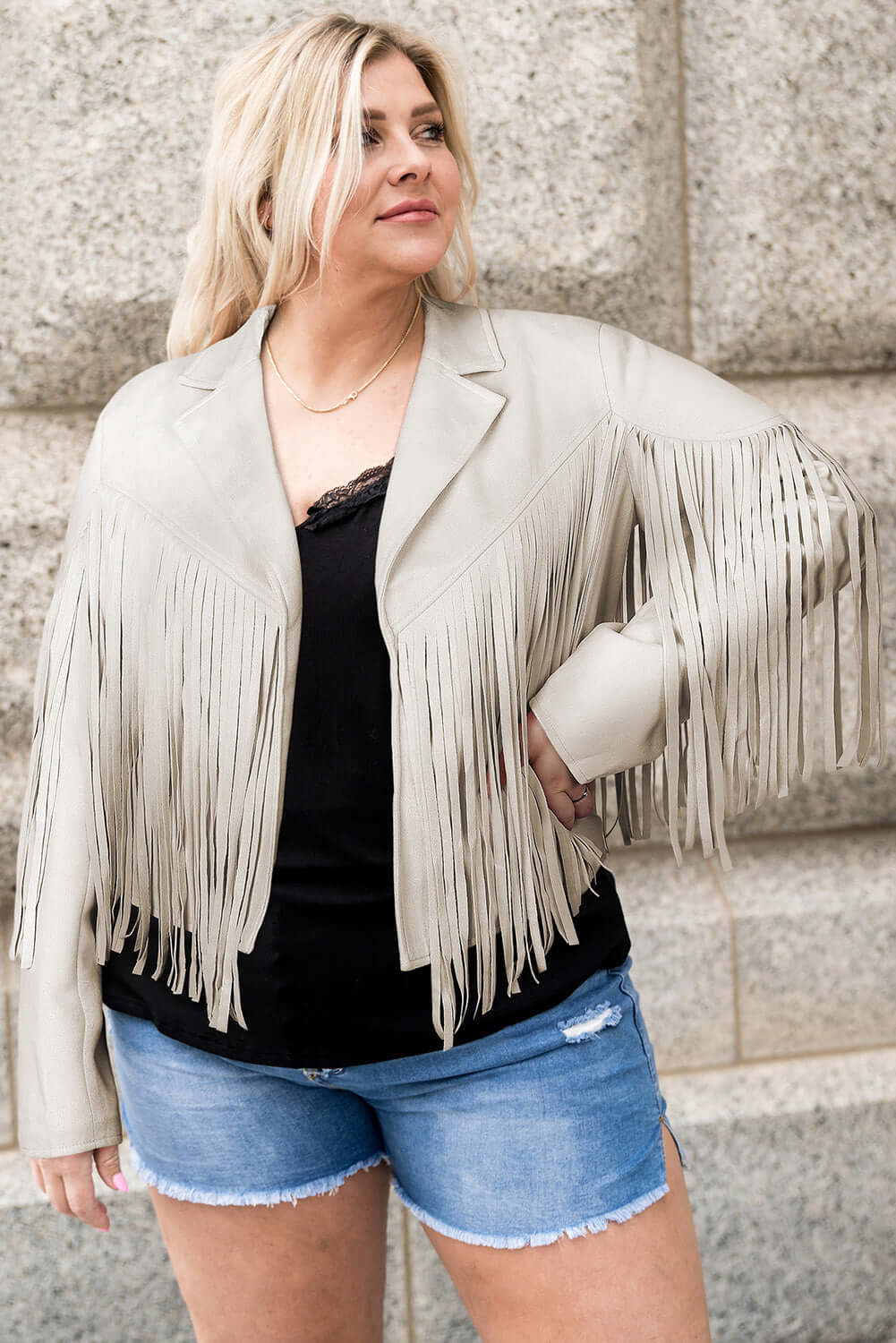 Trendsi Jackets Cream / 1XL Plus Size Fringe Open Front Jacket Plus Size Fringe Open Front Jacket