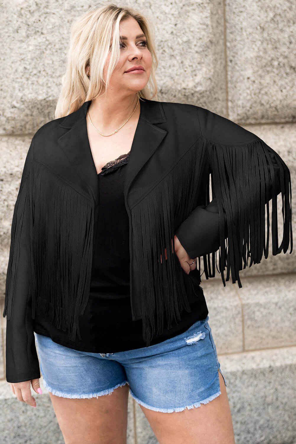 Trendsi Jackets Plus Size Fringe Open Front Jacket Plus Size Fringe Open Front Jacket