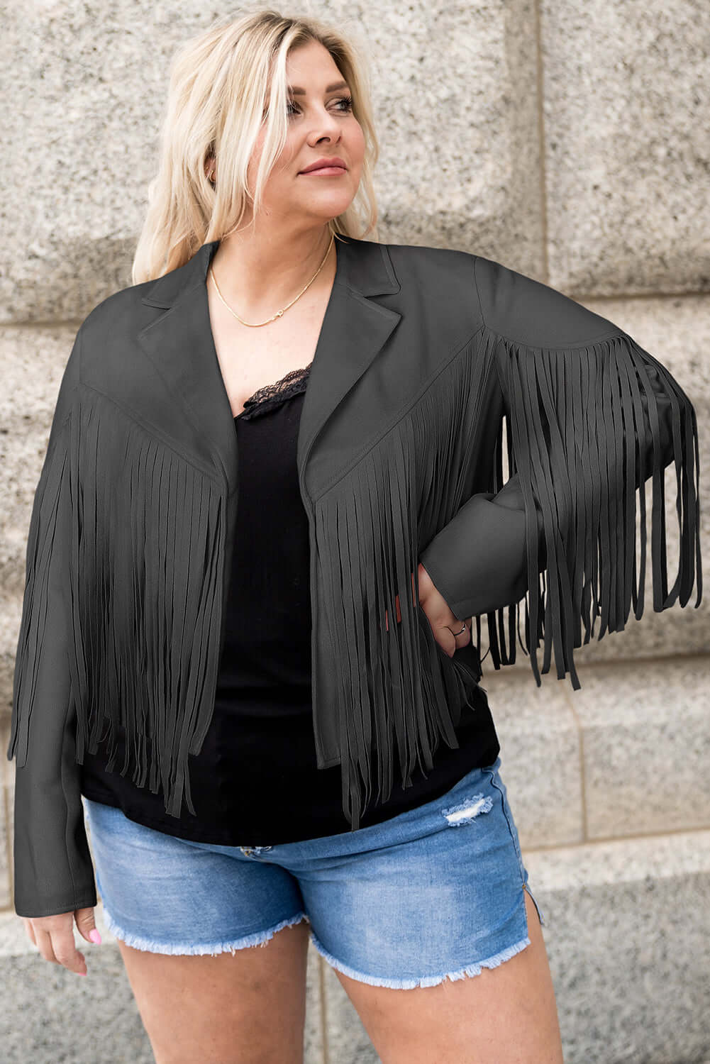 Trendsi Jackets Plus Size Fringe Open Front Jacket Plus Size Fringe Open Front Jacket