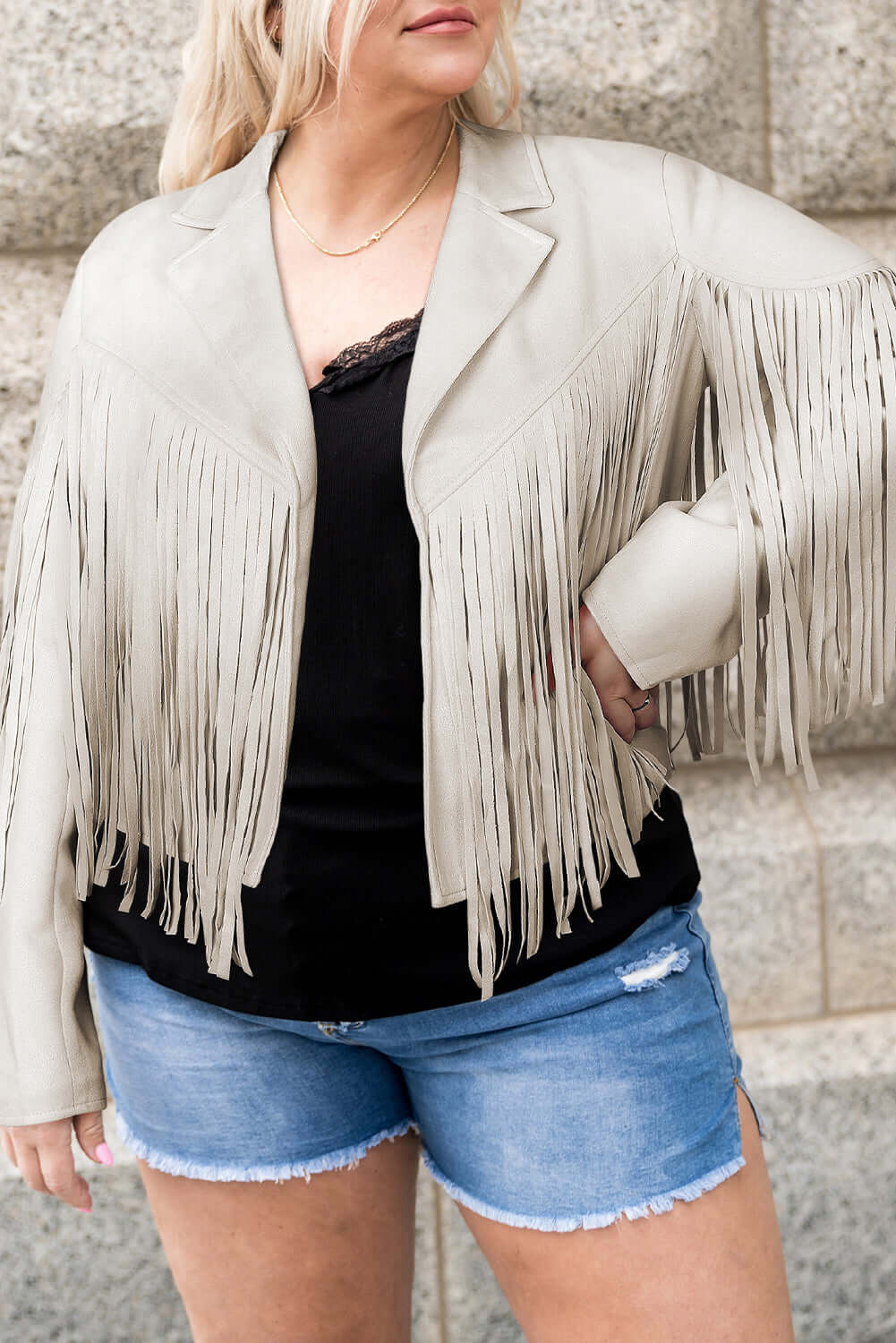 Trendsi Jackets Plus Size Fringe Open Front Jacket Plus Size Fringe Open Front Jacket