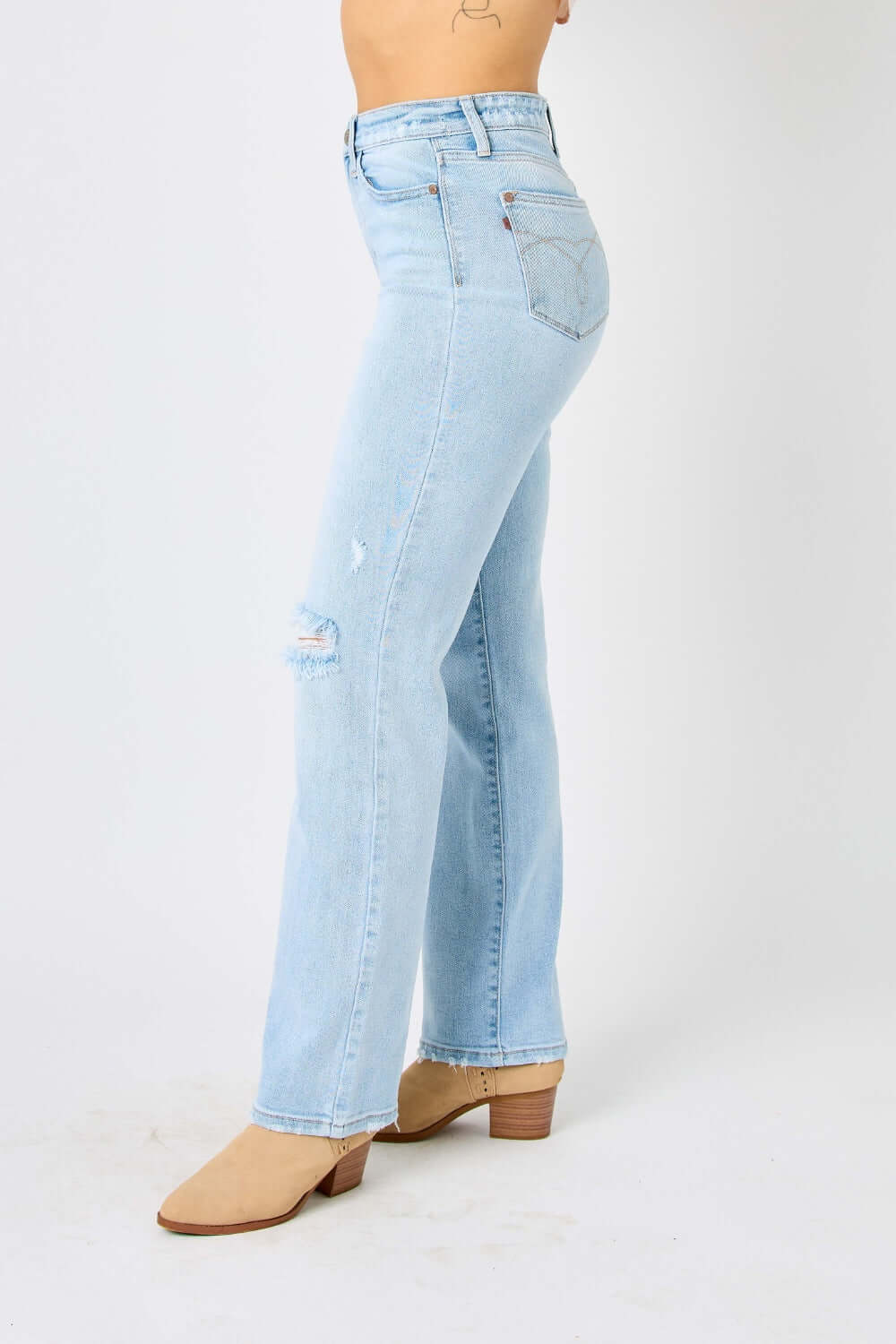 Trendsi Jeans Judy Blue Full Size High Waist Distressed Straight Jeans Judy Blue High Waist Distressed Straight Jeans