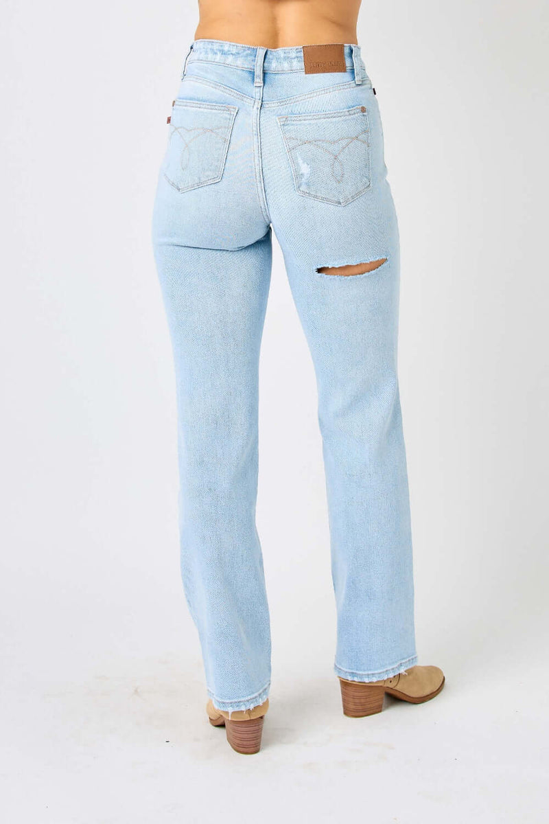 Trendsi Jeans Judy Blue Full Size High Waist Distressed Straight Jeans Judy Blue High Waist Distressed Straight Jeans