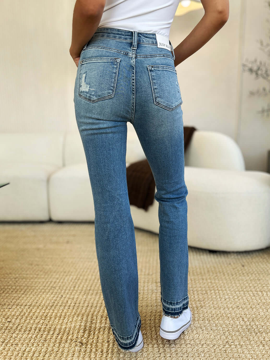 Trendsi Jeans Judy Blue Full Size Mid Rise Destroyed Hem Distressed Jeans Judy Blue Full Size Mid Rise Destroyed Hem Distressed Jeans
