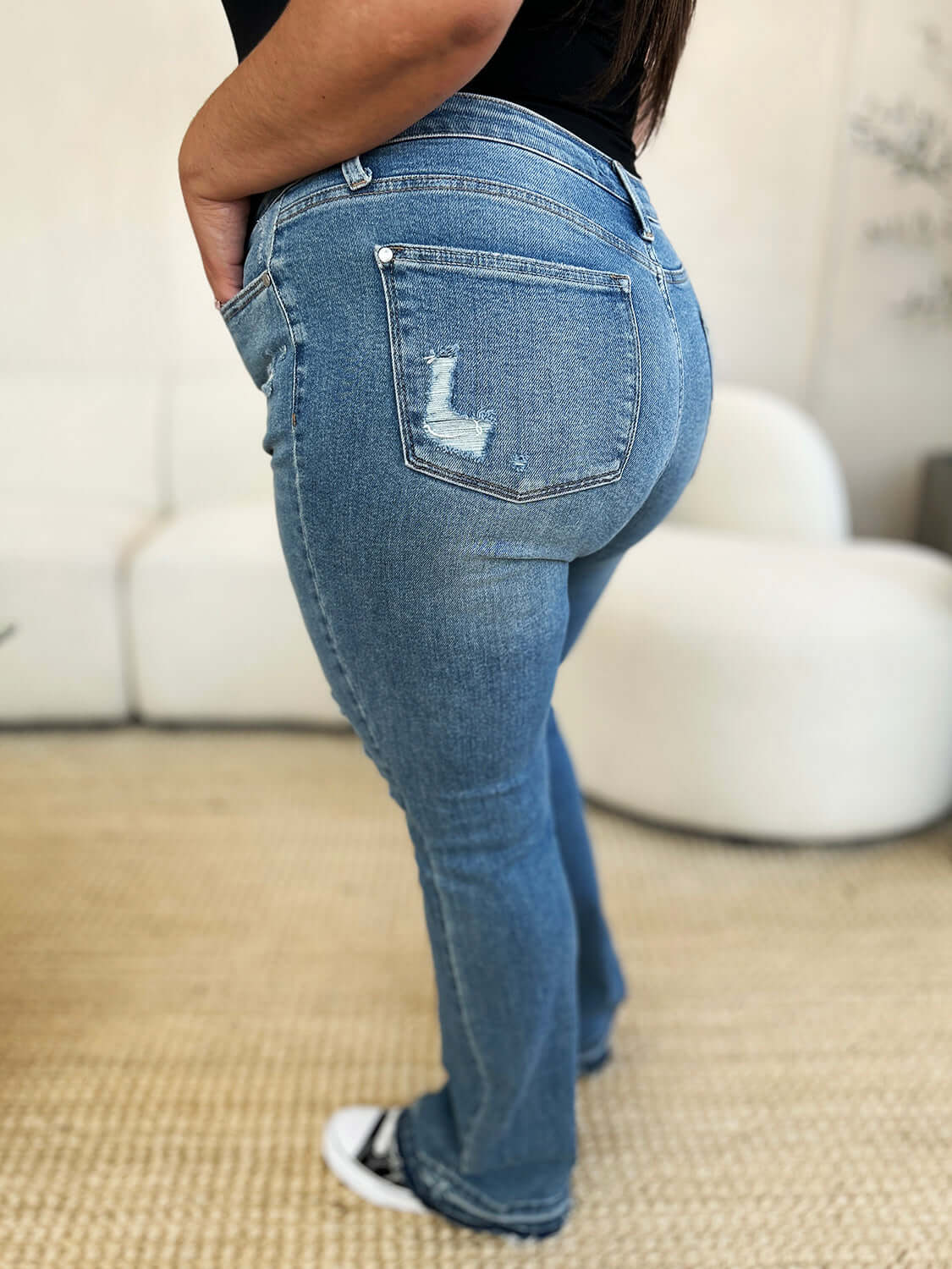 Trendsi Jeans Judy Blue Full Size Mid Rise Destroyed Hem Distressed Jeans Judy Blue Full Size Mid Rise Destroyed Hem Distressed Jeans