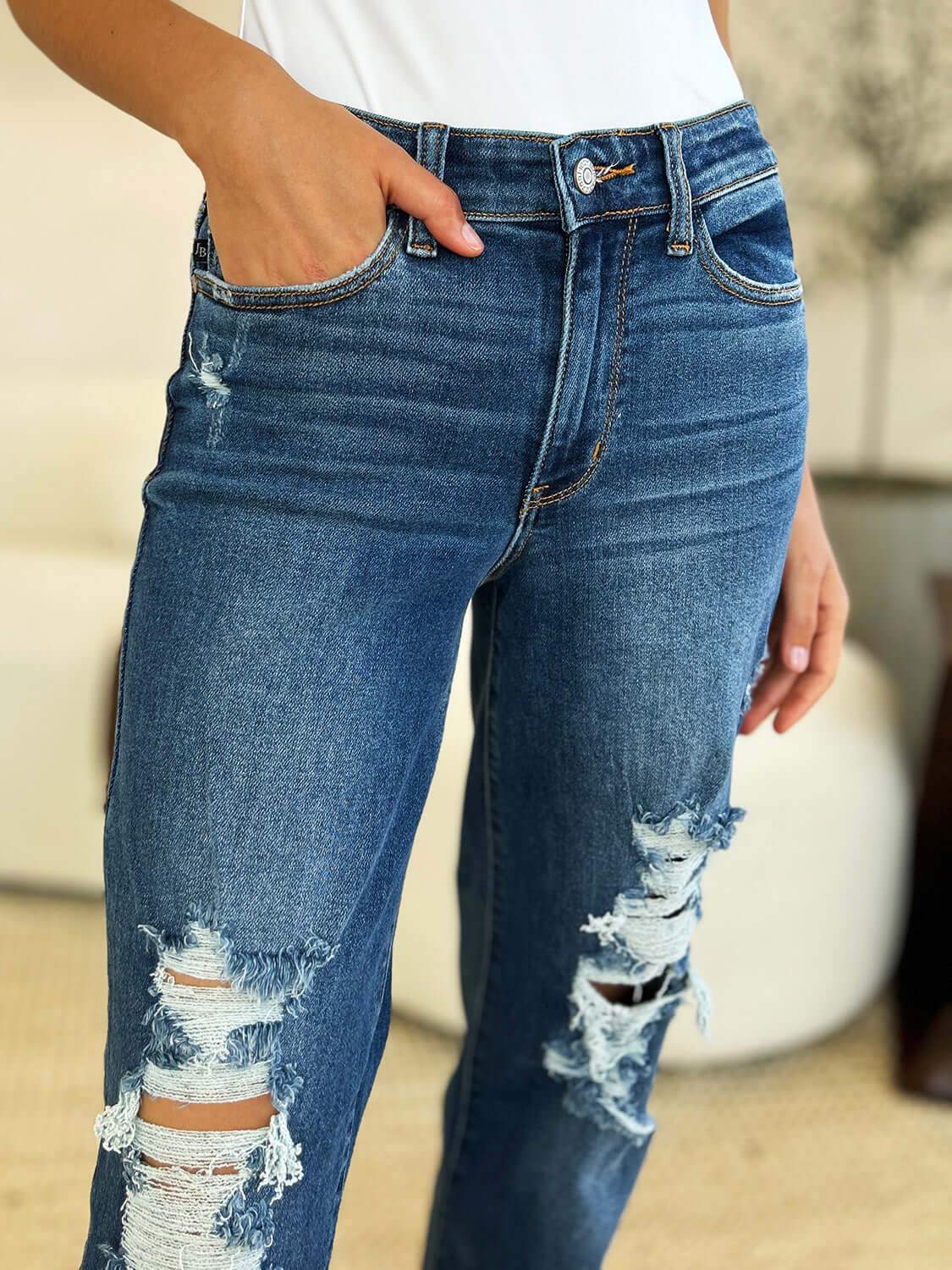 Trendsi Jeans Judy Blue Full Size Mid Rise Distressed Raw Hem Jeans Judy Blue Full Size Mid Rise Distressed Raw Hem Jeans