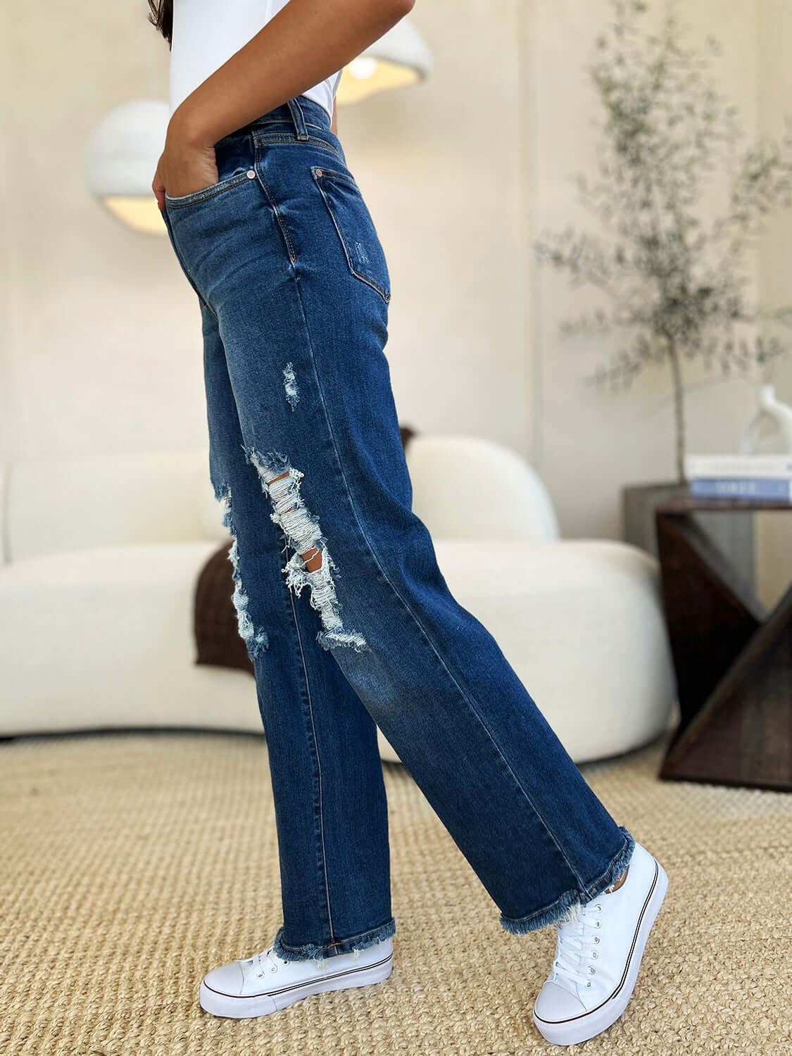 Trendsi Jeans Judy Blue Full Size Mid Rise Distressed Raw Hem Jeans Judy Blue Full Size Mid Rise Distressed Raw Hem Jeans