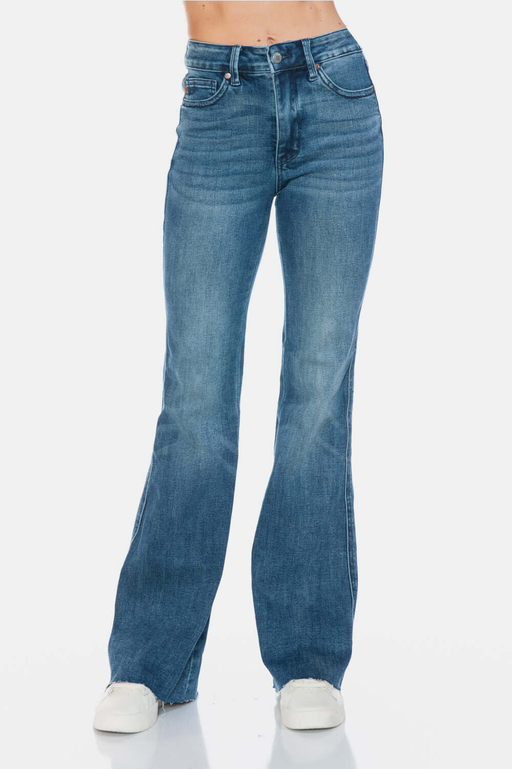 Trendsi Jeans Judy Blue Full Size Tummy Control Cut Hem Flare Jeans Judy Blue Tummy Control Flare Jeans