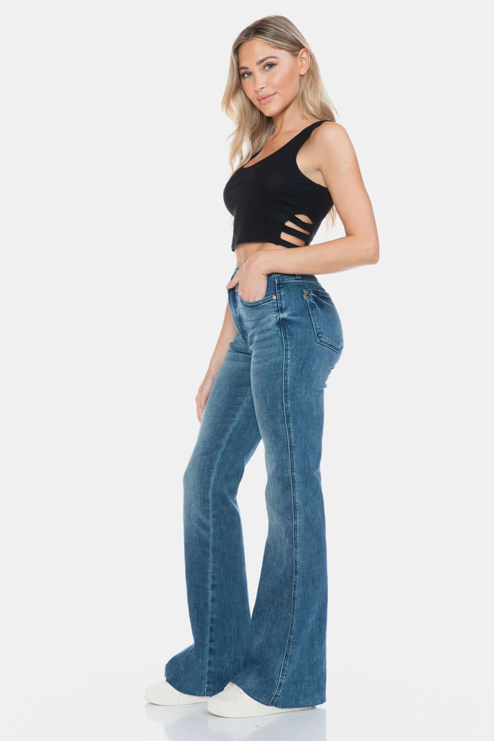Trendsi Jeans Judy Blue Full Size Tummy Control Cut Hem Flare Jeans Judy Blue Tummy Control Flare Jeans