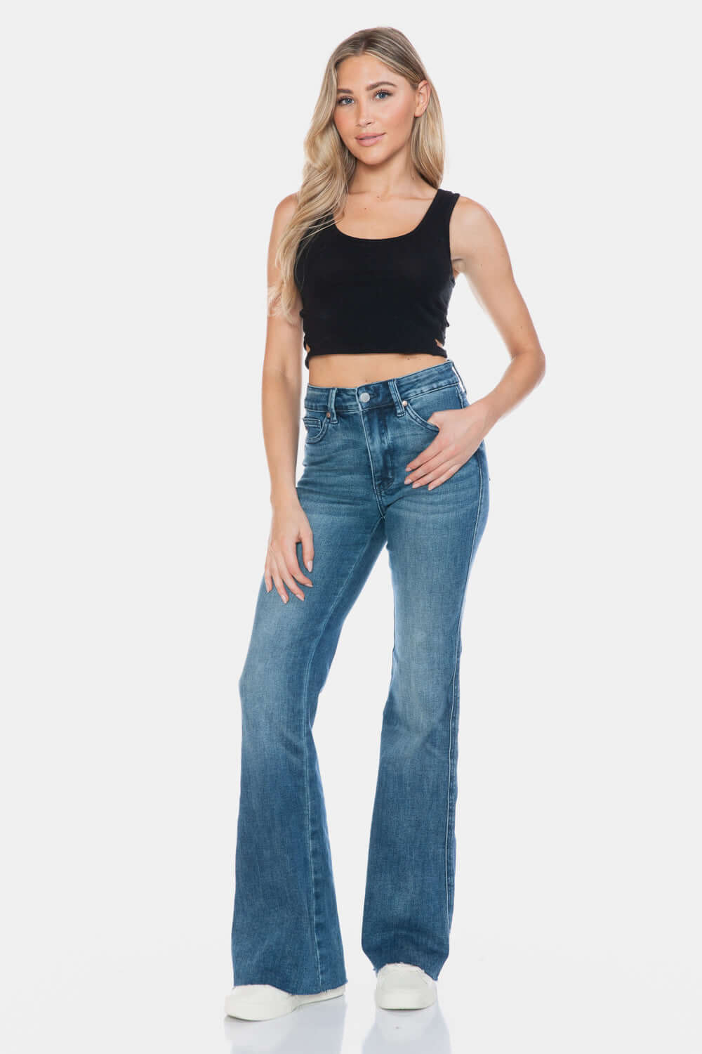 Trendsi Jeans Judy Blue Full Size Tummy Control Cut Hem Flare Jeans Judy Blue Tummy Control Flare Jeans