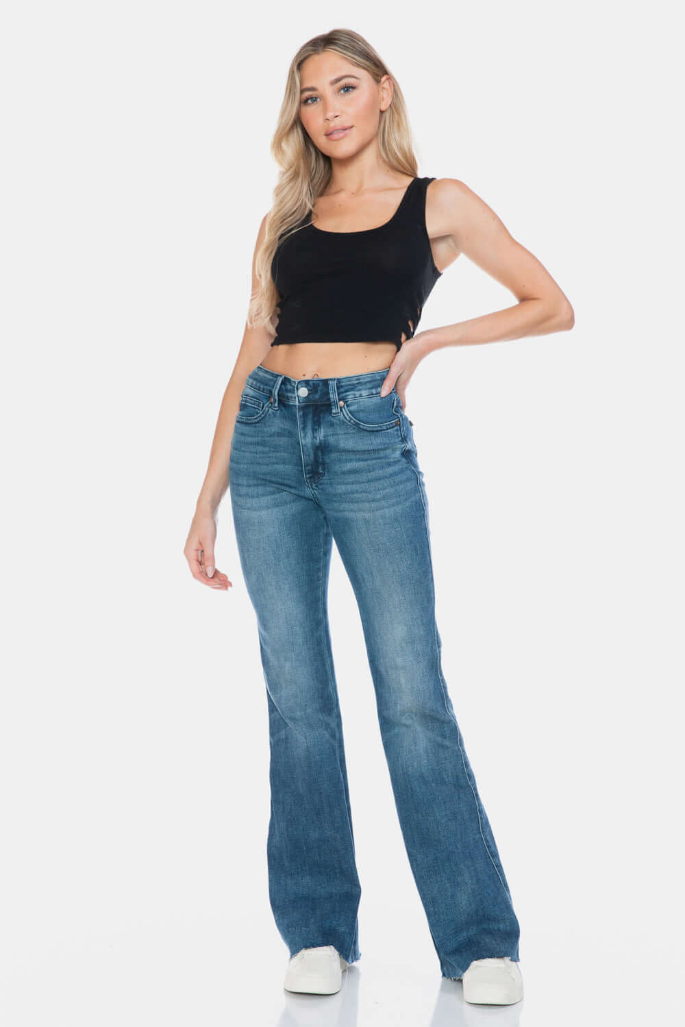 Trendsi Jeans Judy Blue Full Size Tummy Control Cut Hem Flare Jeans Judy Blue Tummy Control Flare Jeans