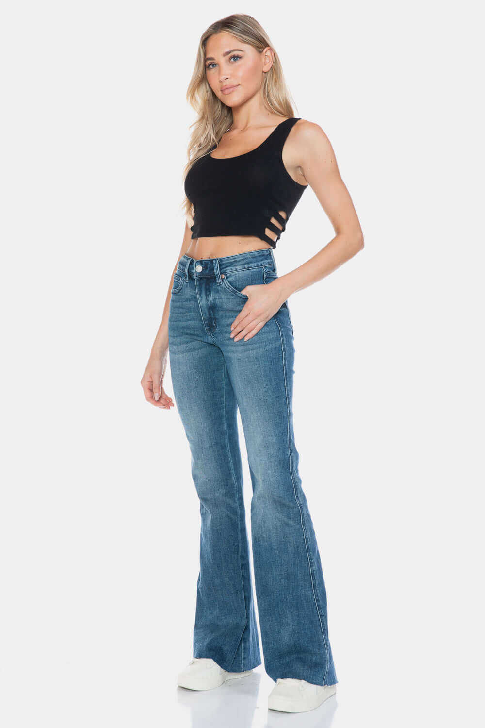 Trendsi Jeans Judy Blue Full Size Tummy Control Cut Hem Flare Jeans Judy Blue Tummy Control Flare Jeans