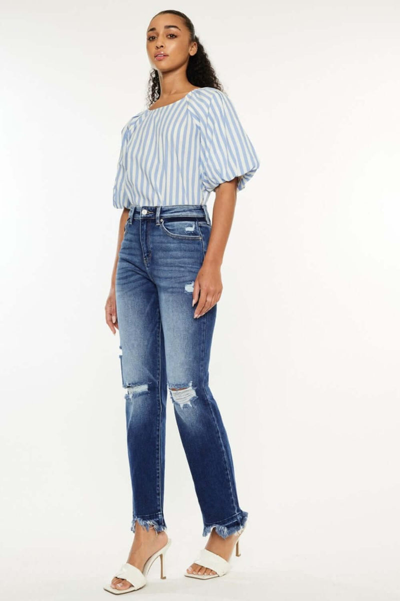 Trendsi Jeans Kancan High Rise Distressed Slim Straight Jeans Kancan High Rise Distressed Slim Straight Jeans