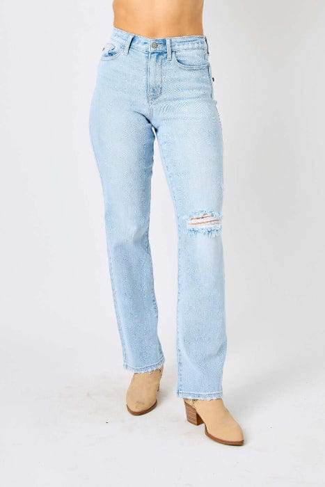 Trendsi Jeans Light / 0(24) Judy Blue Full Size High Waist Distressed Straight Jeans Judy Blue High Waist Distressed Straight Jeans