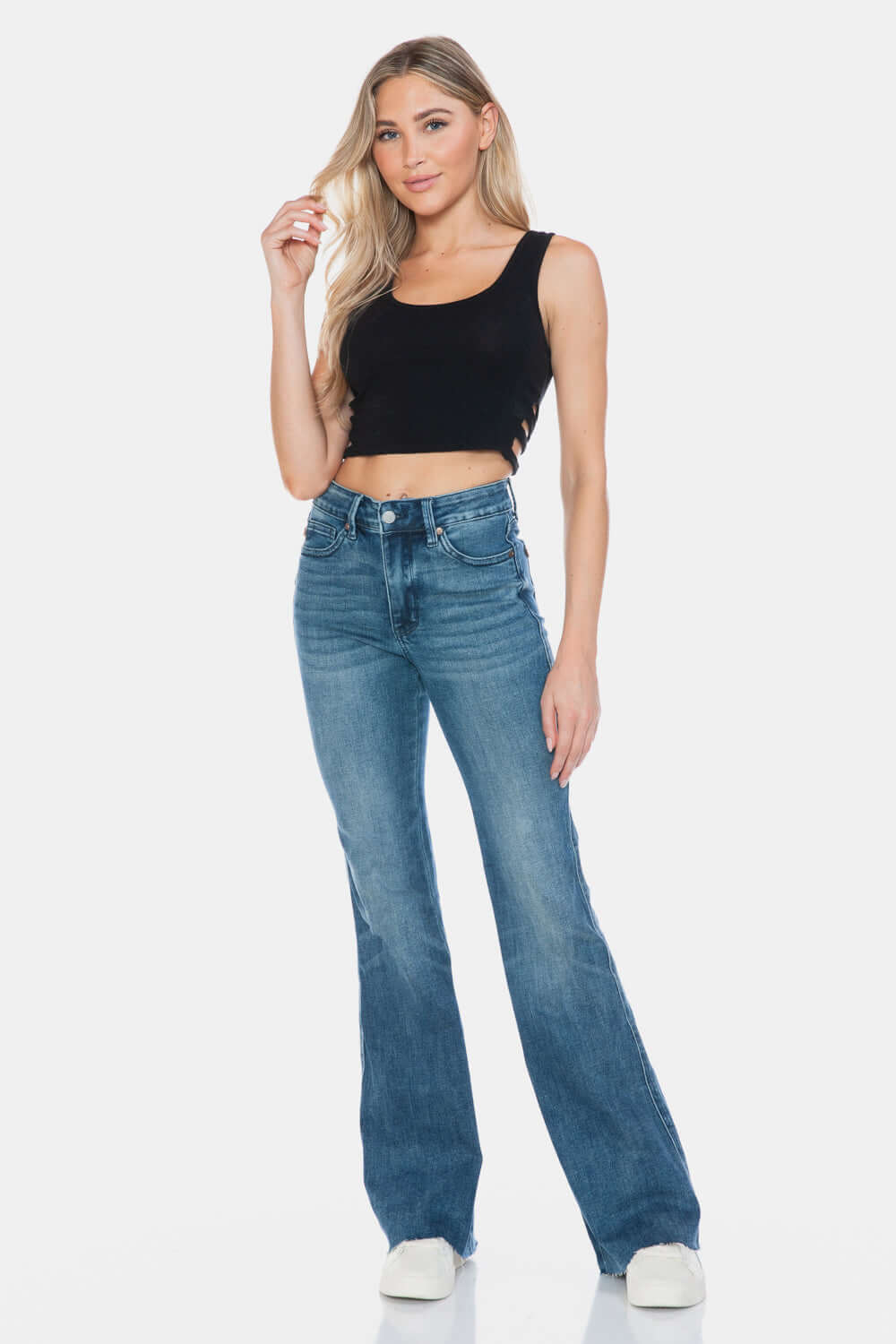 Trendsi Jeans Medium / 0/24 Judy Blue Full Size Tummy Control Cut Hem Flare Jeans Judy Blue Tummy Control Flare Jeans