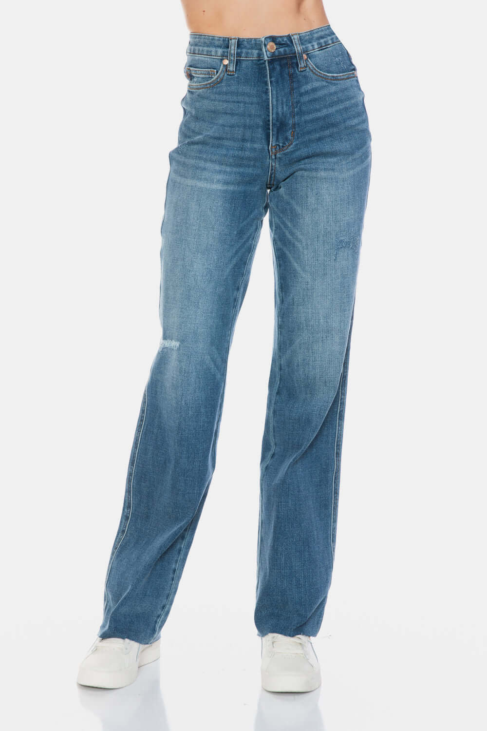 Trendsi Jeans Medium / 0/24 Judy Blue Full Size Tummy Control Cut Raw Hem Straight Jeans Judy Blue Full Size Tummy Control Cut Raw Hem Straight Jeans