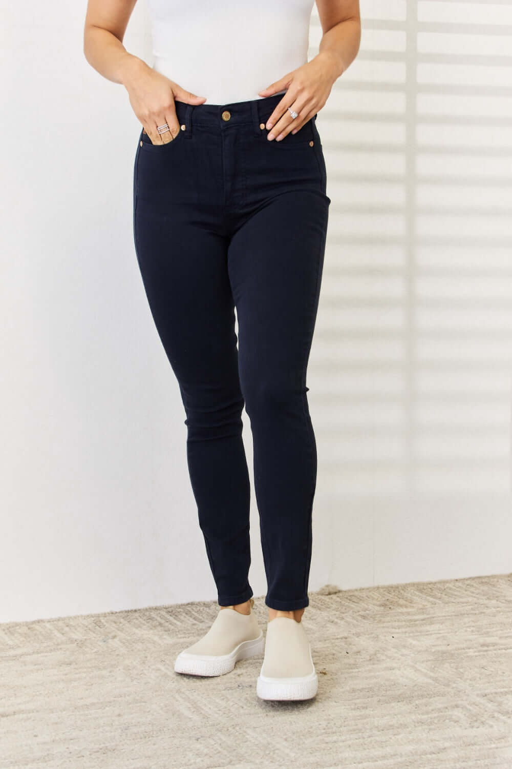 Trendsi Jeans NAVY / 0 Judy Blue Full Size Garment Dyed Tummy Control Skinny Jeans Judy Blue Full Size Garment Dyed Tummy Control Skinny Jeans