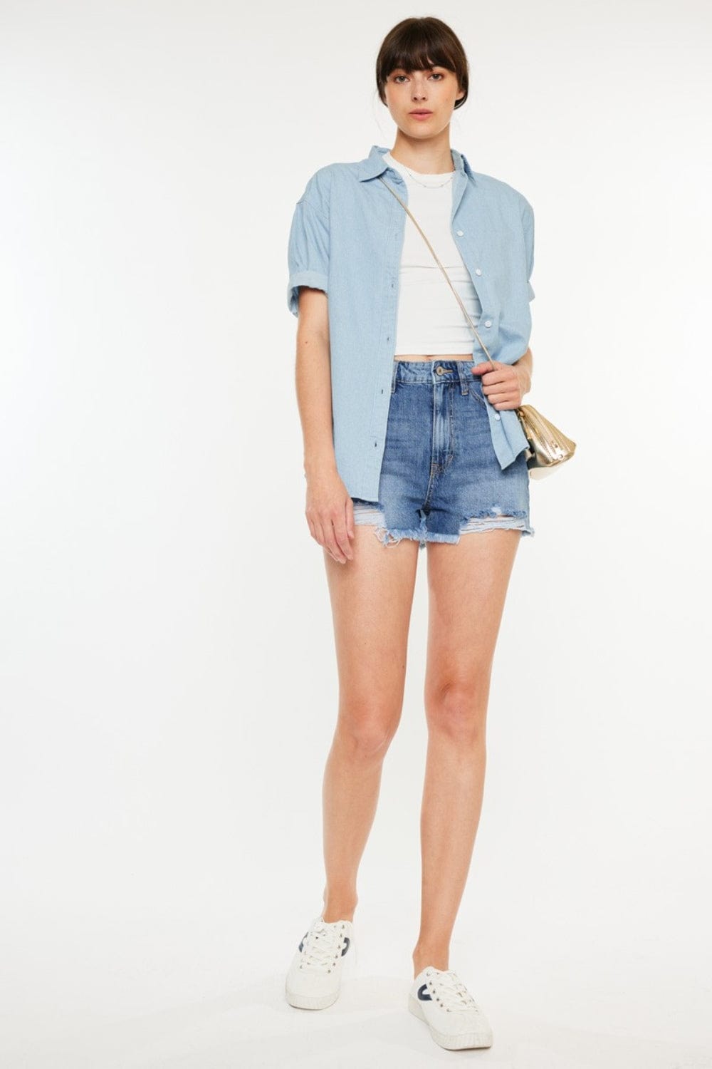 Trendsi Shorts Kancan Distressed Raw Hem High Waist Denim Shorts Kancan Distressed Raw Hem High Waist Denim Shorts