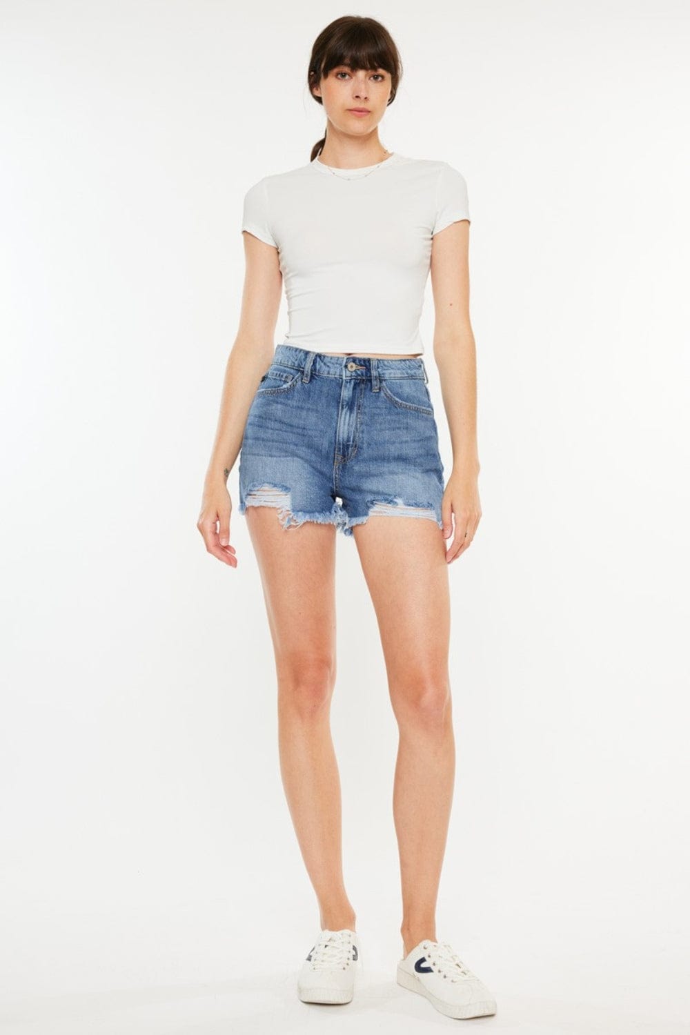 Trendsi Shorts MED / 0(23) Kancan Distressed Raw Hem High Waist Denim Shorts Kancan Distressed Raw Hem High Waist Denim Shorts